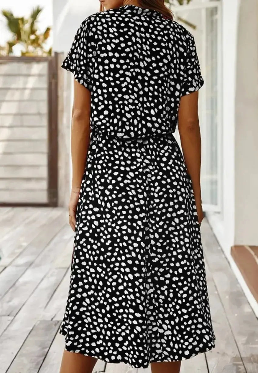 Elegante Dames Chiffon Jurk met Stippenprint AtelierDress