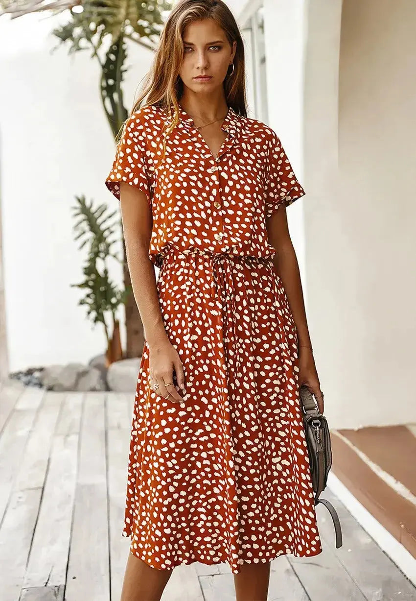 Elegante Dames Chiffon Jurk met Stippenprint AtelierDress