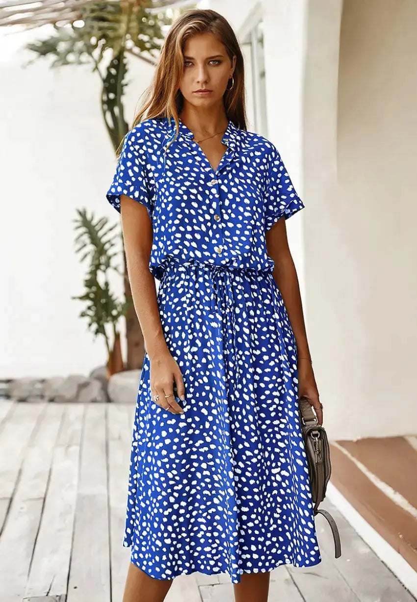 Elegante Dames Chiffon Jurk met Stippenprint AtelierDress