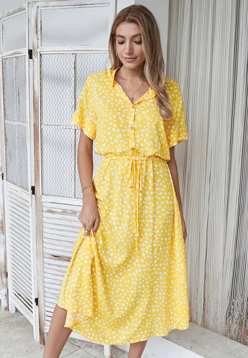Elegante Dames Chiffon Jurk met Stippenprint AtelierDress