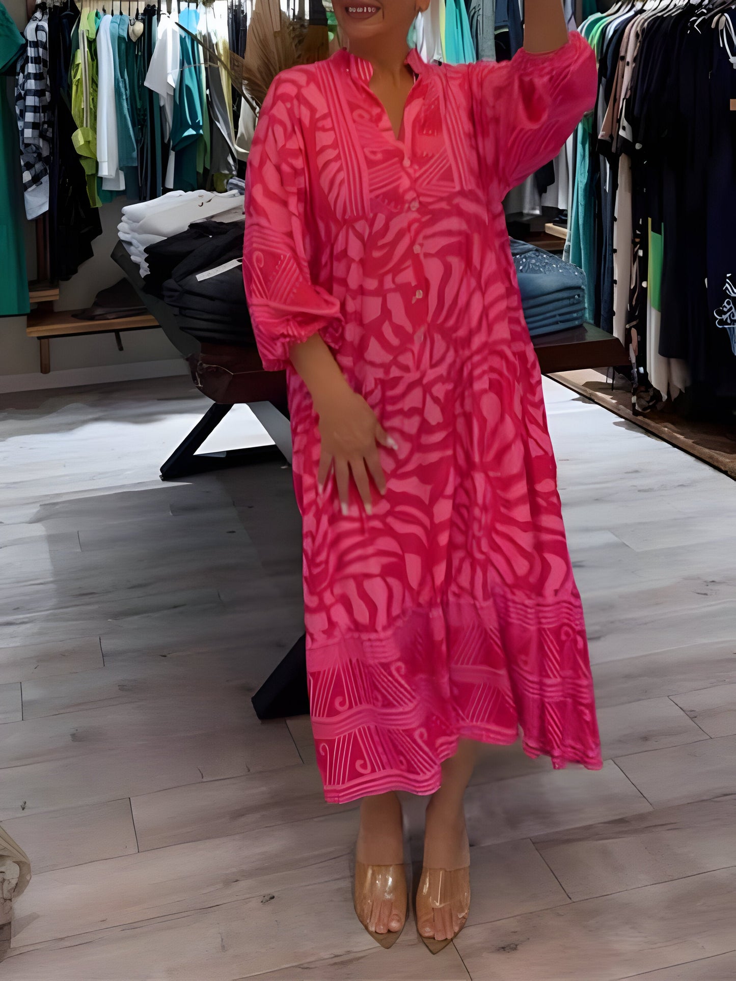 Inge™ | Gedrukte V-Hals Jurk AtelierDress