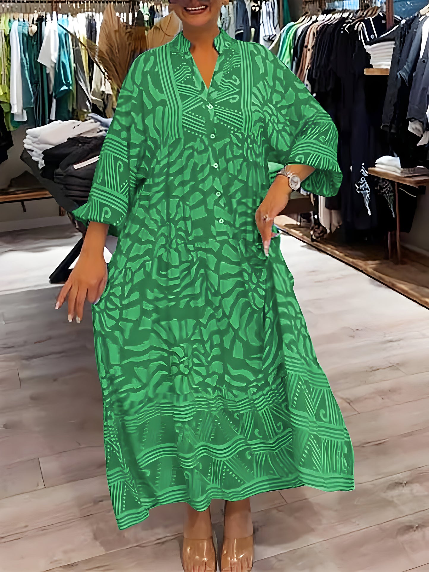 Inge™ | Gedrukte V-Hals Jurk AtelierDress