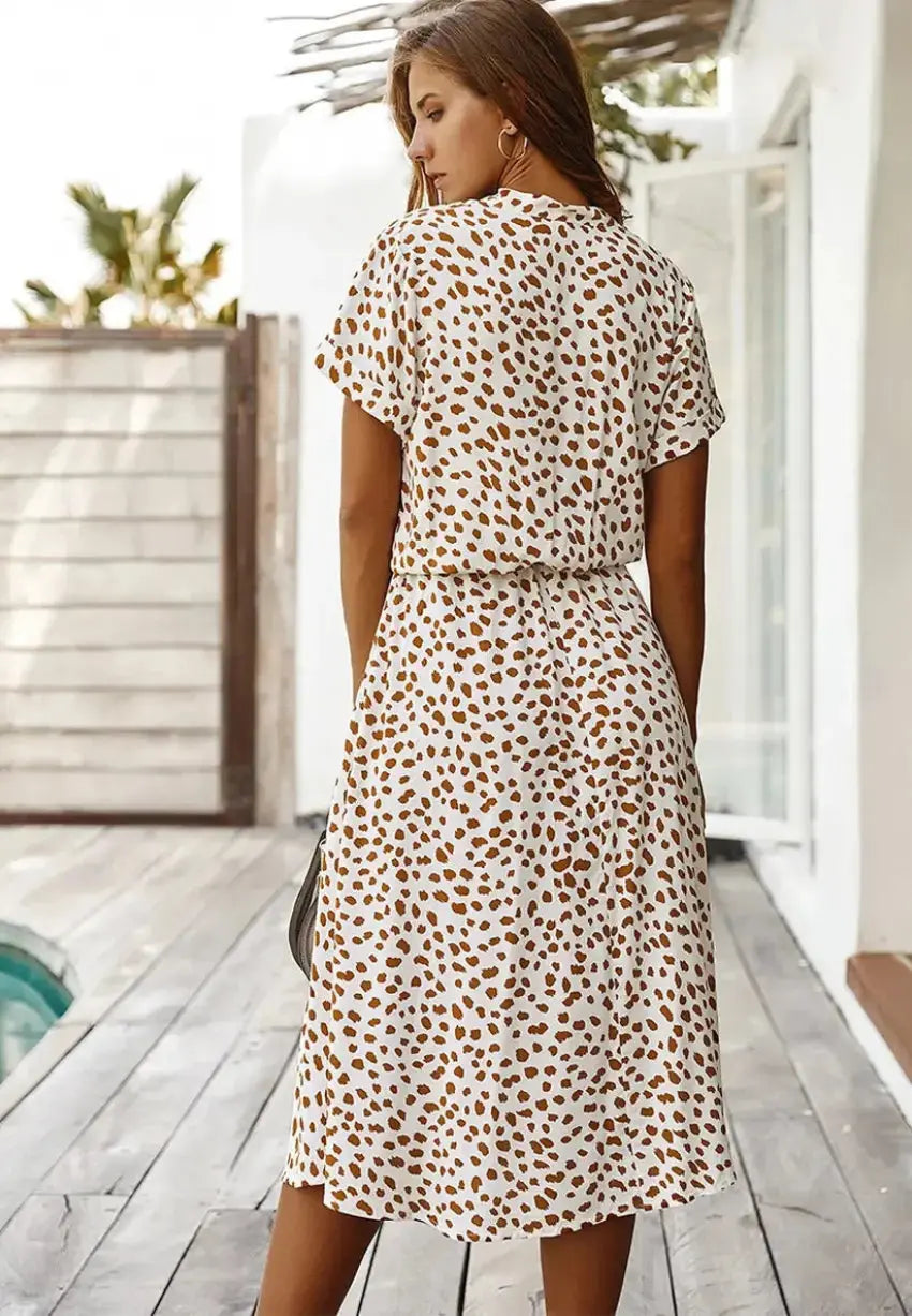 Elegante Dames Chiffon Jurk met Stippenprint AtelierDress