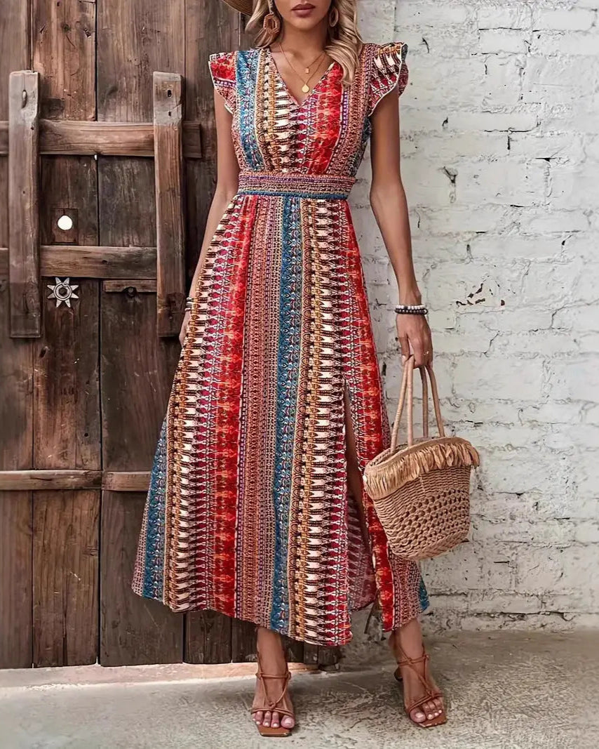 Hawaii Print Maxi Jurk Dames | V-Hals & Vlindermouw AtelierDress