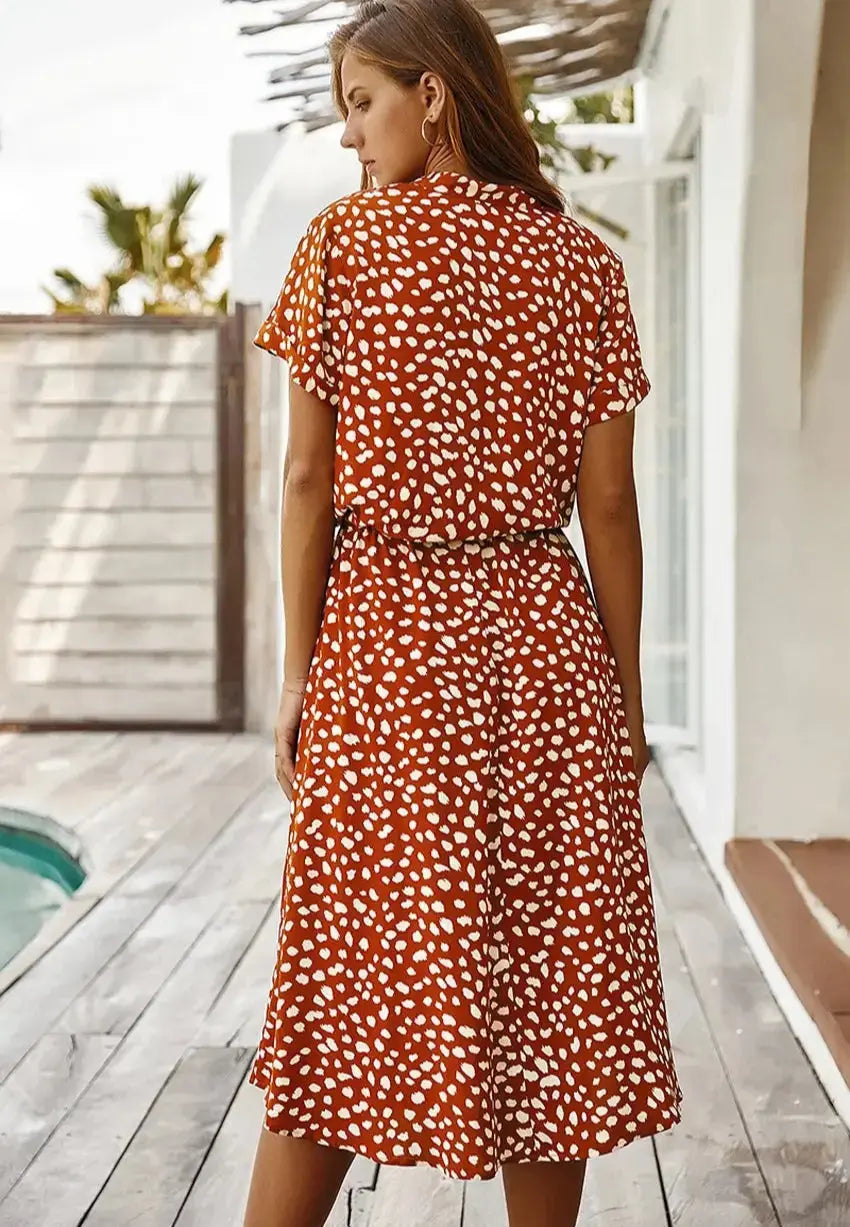 Elegante Dames Chiffon Jurk met Stippenprint AtelierDress