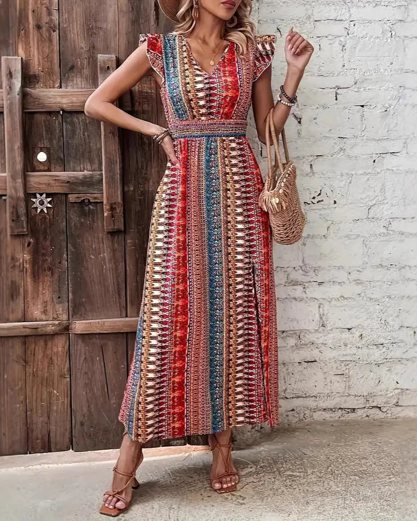 Hawaii Print Maxi Jurk Dames | V-Hals & Vlindermouw AtelierDress