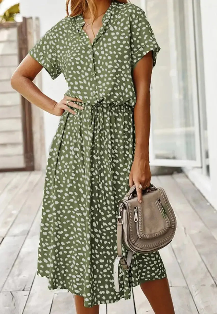 Elegante Dames Chiffon Jurk met Stippenprint AtelierDress