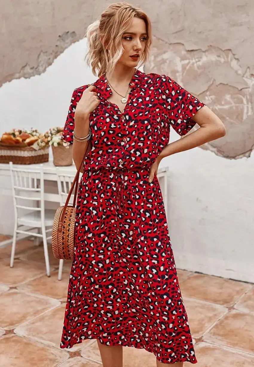 Elegante Dames Chiffon Jurk met Stippenprint AtelierDress