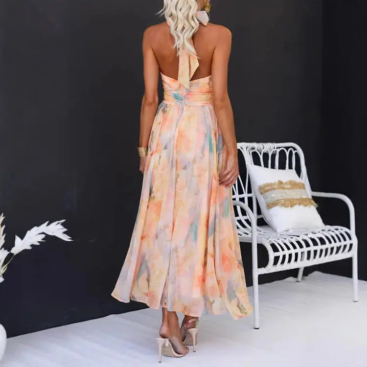 Naomi™ | Elegante getailleerde aquarel print jurk AtelierDress
