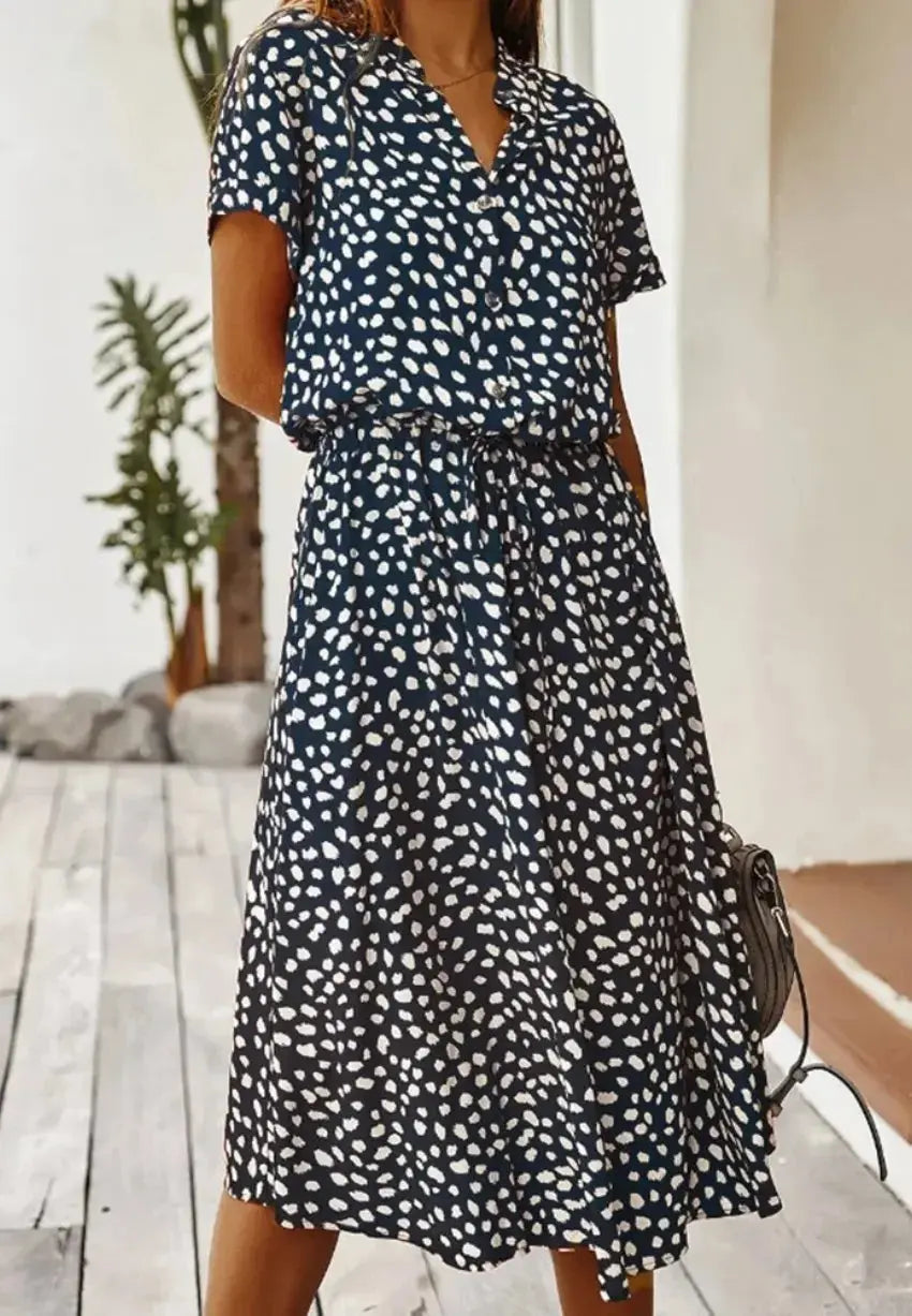 Elegante Dames Chiffon Jurk met Stippenprint AtelierDress
