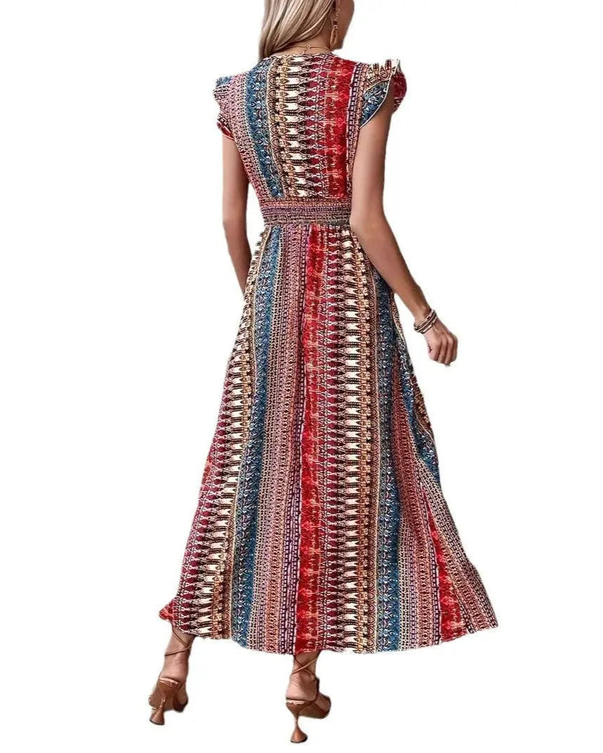 Hawaii Print Maxi Jurk Dames | V-Hals & Vlindermouw AtelierDress
