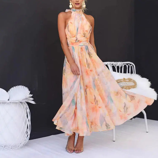 Naomi™ | Elegante getailleerde aquarel print jurk AtelierDress