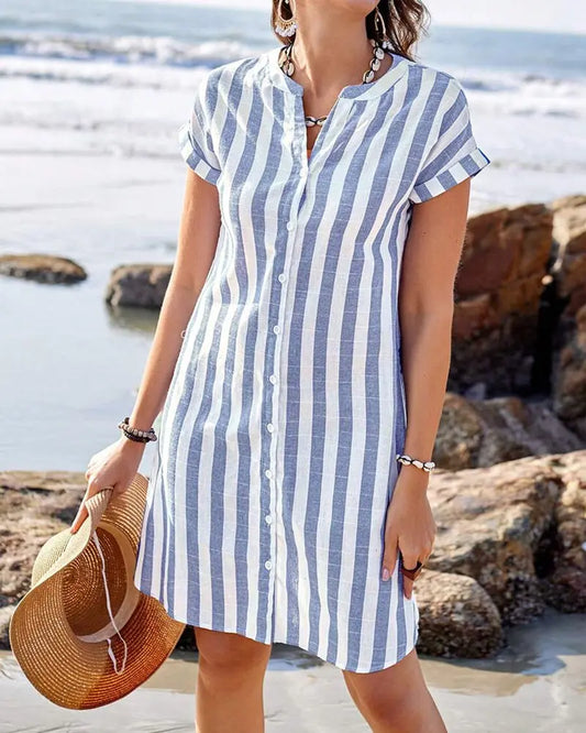 Martine™ | Elegante gestreepte overhemdjurk AtelierDress